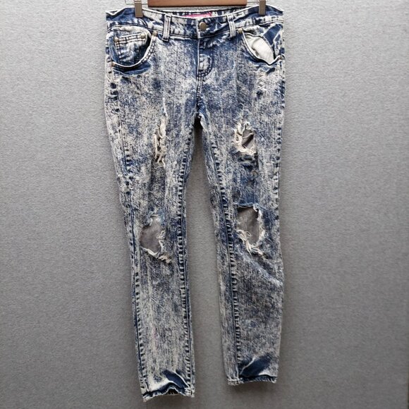 Womens Acid Wash Distressed Skinny Jeans Size 7 By Wishful In Cotton/Spandex Den - Picture 1 of 3